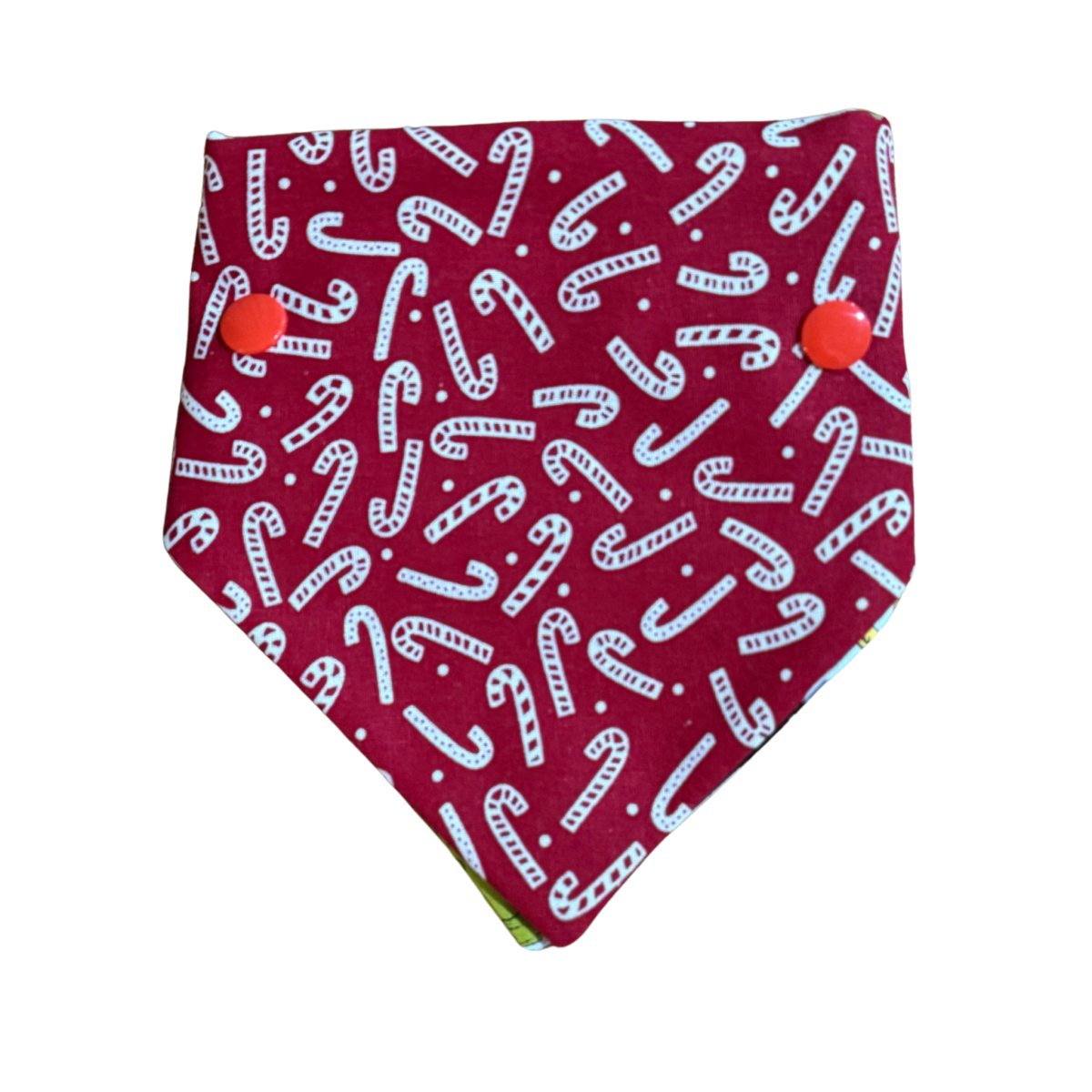 Red bandana with white candy cane pattern on a white background
