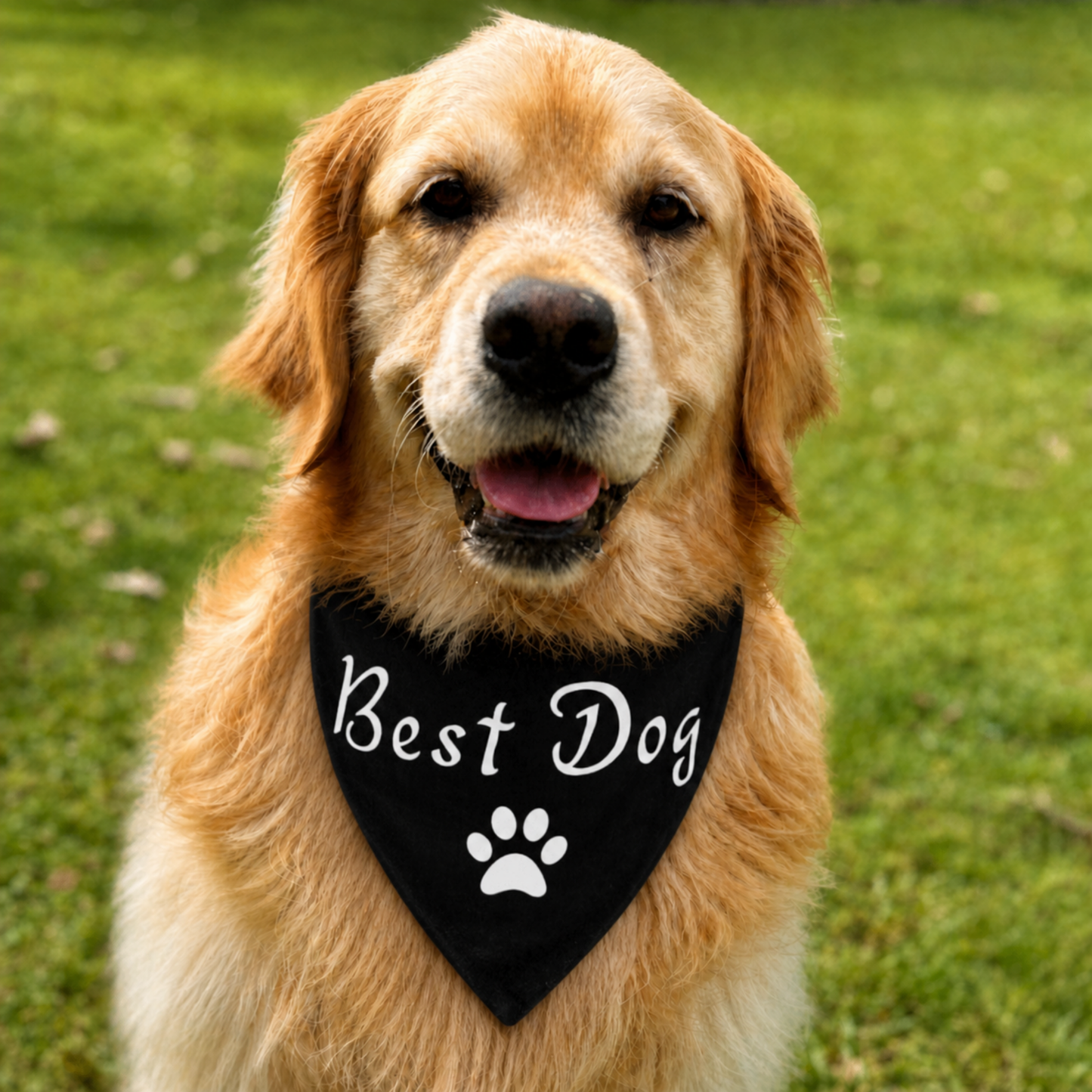 golden retriever wearing best dog bandana black dog bandana with paw print outdoor dog australia