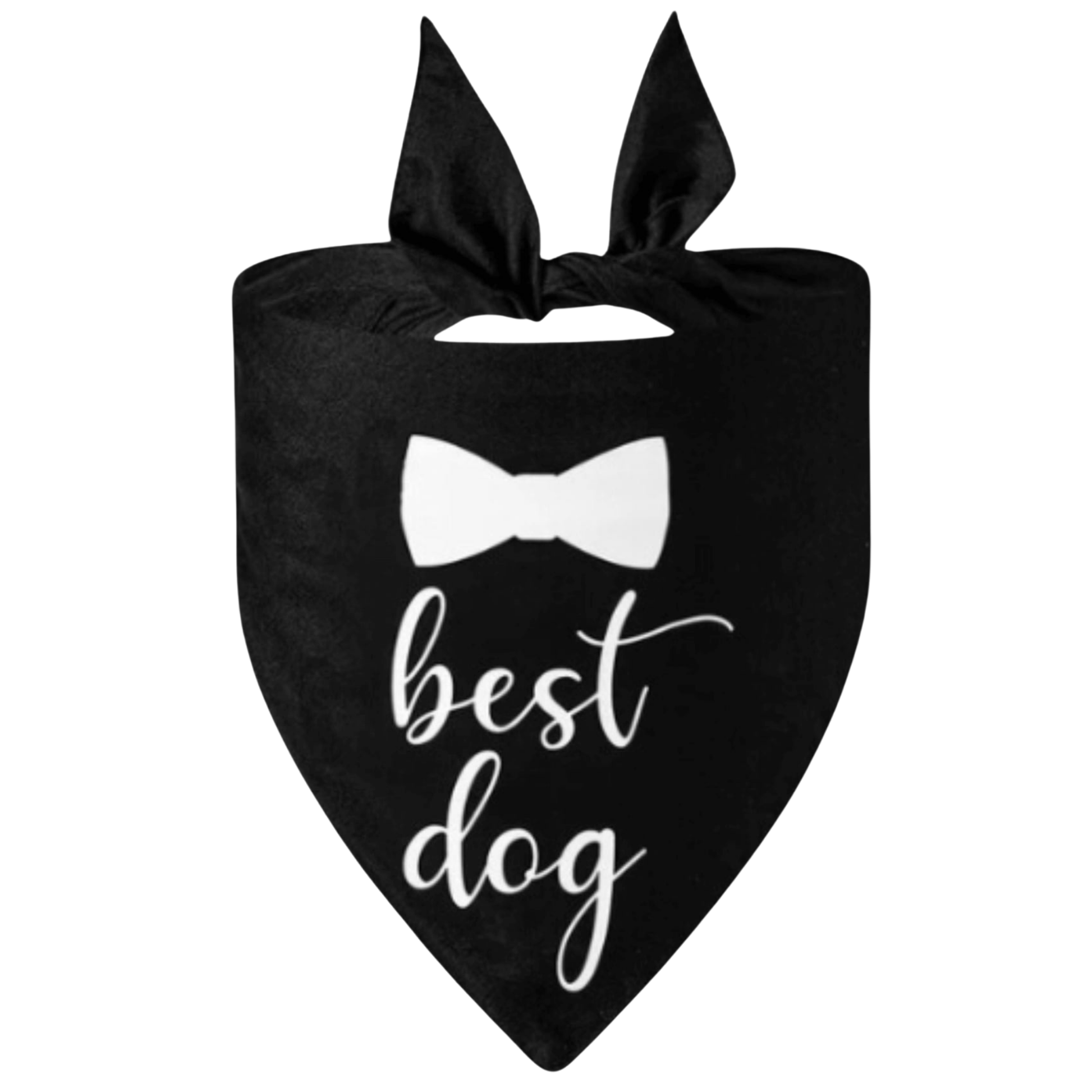 Black dog bandana with “best dog” text and bow tie design, stylish pet accessory for dogs in Australia